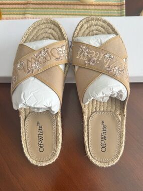Off-White c/o Virgil Abloh Beige Embroidered Romantic Crisscross Espadrille 7/37